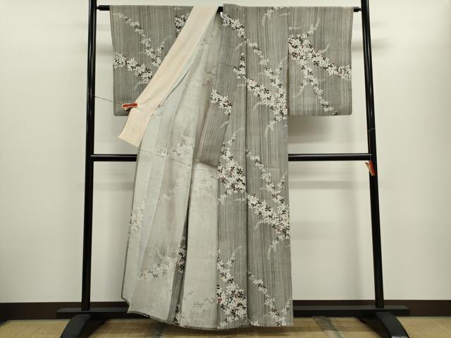 平和屋着物＊夏物　小紋　絽　枝葉文　正絹　逸品　CABH7678ze