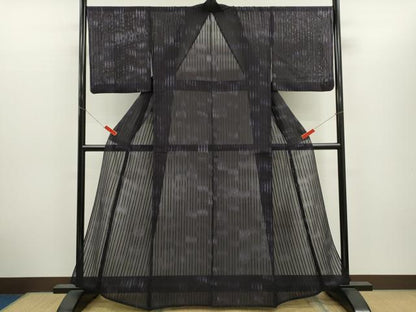 平和屋着物＊夏物　お召　霞　縞　正絹　逸品　CABH7686ze