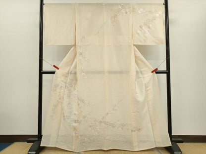 平和屋着物＊夏物　訪問着　紋紗　枝垂れ草花文　銀彩　正絹　逸品　CABH7688ze