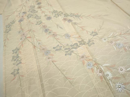 平和屋着物＊夏物　訪問着　紋紗　枝垂れ草花文　銀彩　正絹　逸品　CABH7688ze