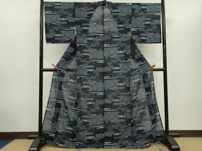 平和屋着物＊夏物　紗紬　エ霞風景松文　正絹　逸品　CABH7689ze