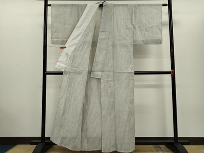 平和屋着物＊夏物　本場小千谷ちぢみ　縞　証紙付き　麻　逸品　未使用　CABH7692ze