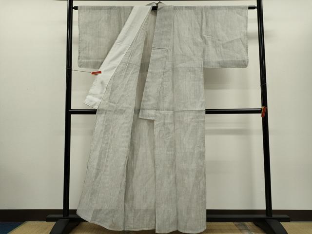 平和屋着物＊夏物　本場小千谷ちぢみ　縞　証紙付き　麻　逸品　未使用　CABH7692ze