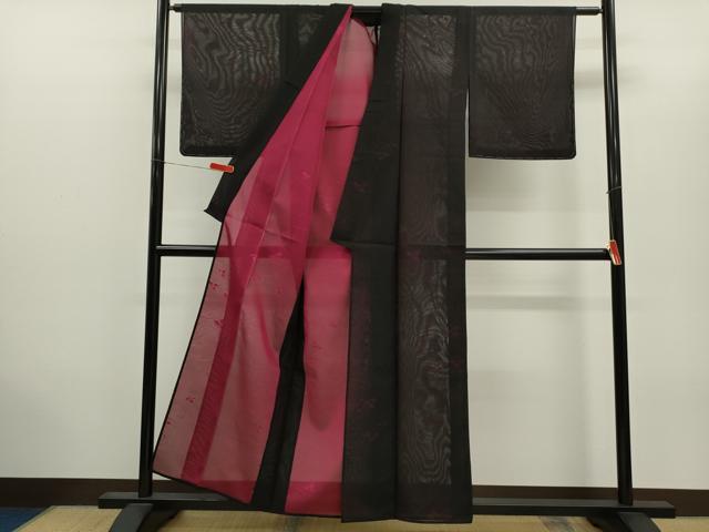 平和屋着物＊夏物　小紋　流水舞花文　黒地　正絹　逸品　CABH7696ze