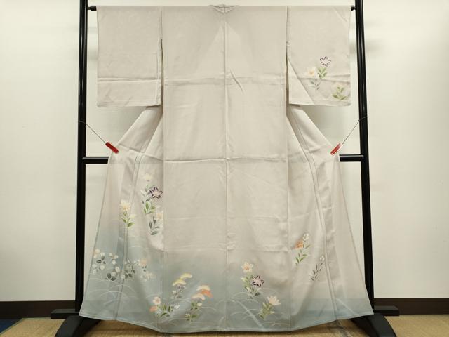 平和屋着物＊夏物　訪問着　絽　枝花文　暈し染め　銀彩　正絹　逸品　CABH7697ze