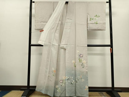 平和屋着物＊夏物　訪問着　絽　枝花文　暈し染め　銀彩　正絹　逸品　CABH7697ze