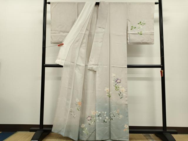 平和屋着物＊夏物　訪問着　絽　枝花文　暈し染め　銀彩　正絹　逸品　CABH7697ze