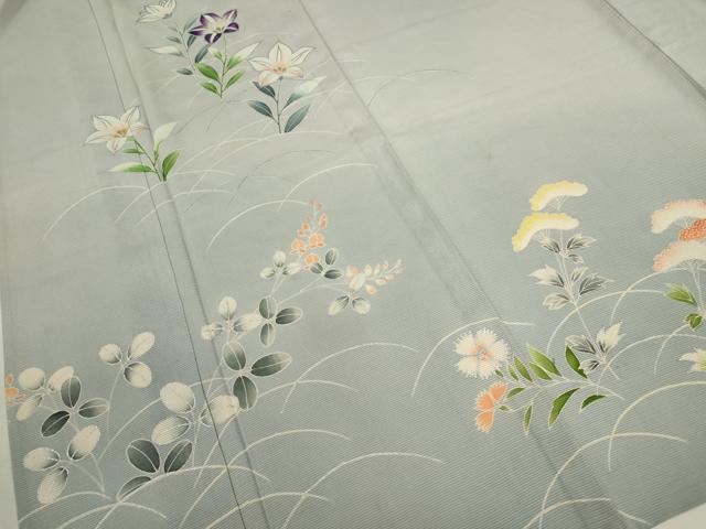 平和屋着物＊夏物　訪問着　絽　枝花文　暈し染め　銀彩　正絹　逸品　CABH7697ze