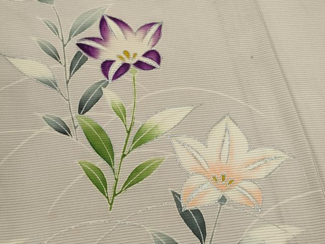 平和屋着物＊夏物　訪問着　絽　枝花文　暈し染め　銀彩　正絹　逸品　CABH7697ze