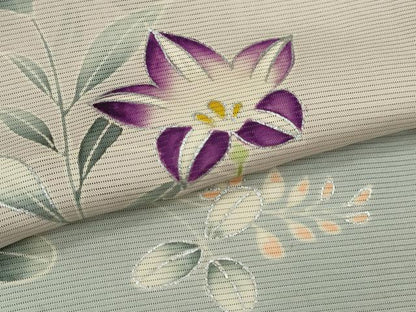 平和屋着物＊夏物　訪問着　絽　枝花文　暈し染め　銀彩　正絹　逸品　CABH7697ze