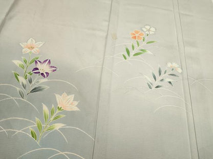 平和屋着物＊夏物　訪問着　絽　枝花文　暈し染め　銀彩　正絹　逸品　CABH7697ze