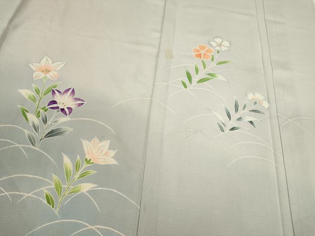 平和屋着物＊夏物　訪問着　絽　枝花文　暈し染め　銀彩　正絹　逸品　CABH7697ze