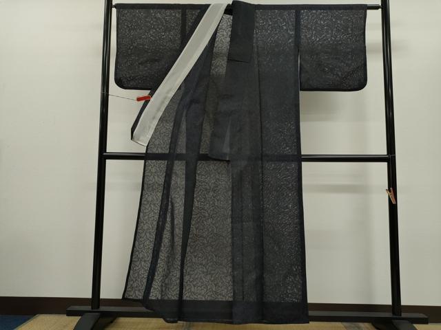 平和屋着物＊夏物　色無地　草木紋紗　青褐色　CABH7699ze