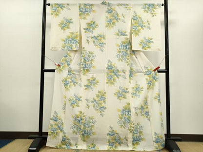 平和屋着物＊夏物　小紋　絽　枝花文　銀彩　正絹　逸品　CABH7700ze