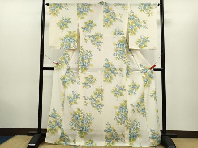 平和屋着物＊夏物　小紋　絽　枝花文　銀彩　正絹　逸品　CABH7700ze