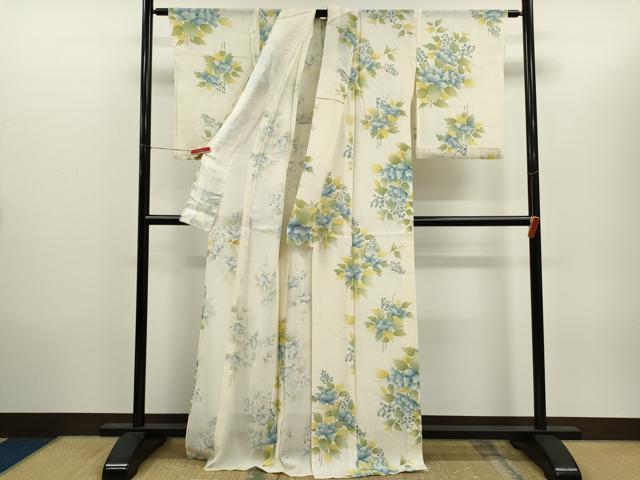 平和屋着物＊夏物　小紋　絽　枝花文　銀彩　正絹　逸品　CABH7700ze