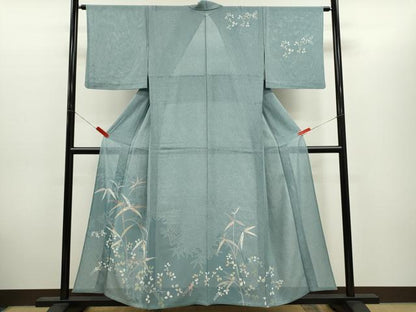 平和屋着物＊夏物　訪問着　絽　友禅　笹竹草花文　正絹　逸品　CABH7702ze
