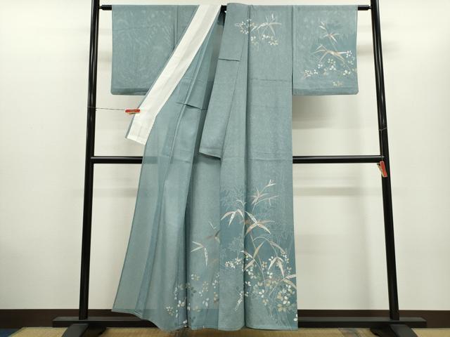 平和屋着物＊夏物　訪問着　絽　友禅　笹竹草花文　正絹　逸品　CABH7702ze