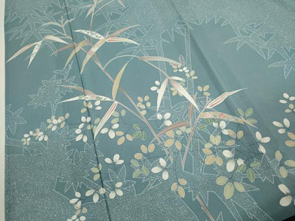 平和屋着物＊夏物　訪問着　絽　友禅　笹竹草花文　正絹　逸品　CABH7702ze