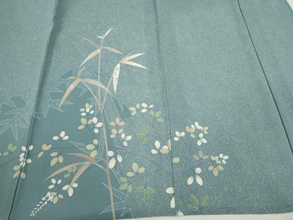 平和屋着物＊夏物　訪問着　絽　友禅　笹竹草花文　正絹　逸品　CABH7702ze