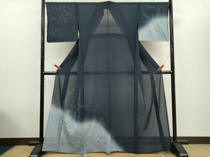 平和屋着物＊夏物　訪問着　絽　手描き　蛍　暈し染め　金銀彩　正絹　逸品　CABH7707ze