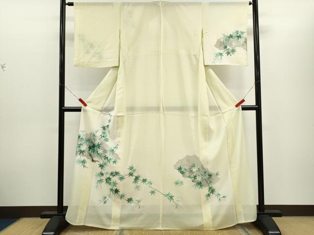 平和屋着物＊夏物　訪問着　絽　枝楓文　銀彩　正絹　逸品　CABH7708ze