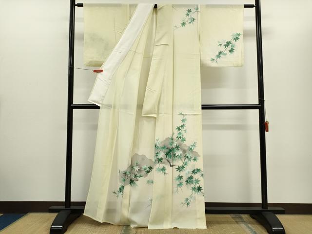 平和屋着物＊夏物　訪問着　絽　枝楓文　銀彩　正絹　逸品　CABH7708ze