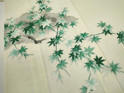 平和屋着物＊夏物　訪問着　絽　枝楓文　銀彩　正絹　逸品　CABH7708ze