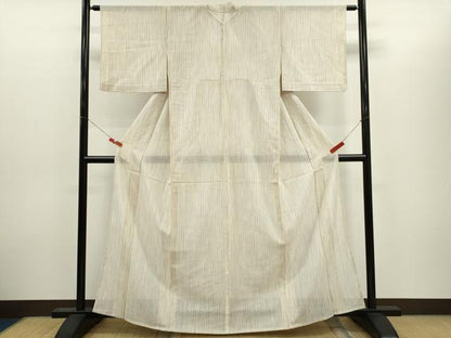 平和屋着物＊夏物　紗紬　藍　縞　正絹　逸品　CABH7710ze