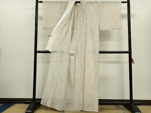 平和屋着物＊夏物　紗紬　藍　縞　正絹　逸品　CABH7710ze