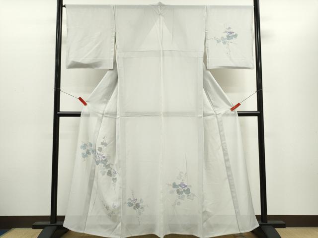 平和屋着物＊夏物　訪問着　絽　手描き　朝顔　銀彩　正絹　逸品　CABH7713ze