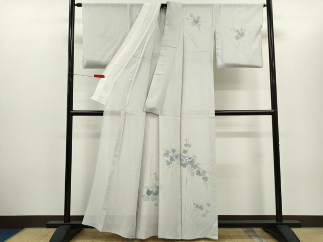 平和屋着物＊夏物　訪問着　絽　手描き　朝顔　銀彩　正絹　逸品　CABH7713ze
