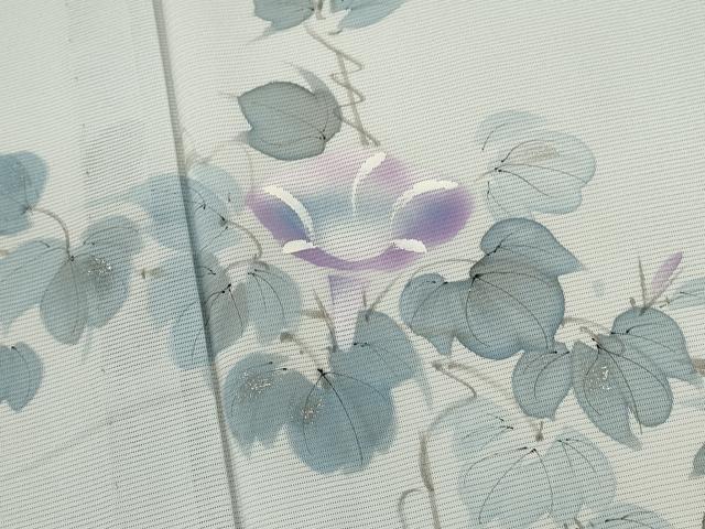平和屋着物＊夏物　訪問着　絽　手描き　朝顔　銀彩　正絹　逸品　CABH7713ze