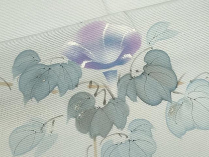 平和屋着物＊夏物　訪問着　絽　手描き　朝顔　銀彩　正絹　逸品　CABH7713ze