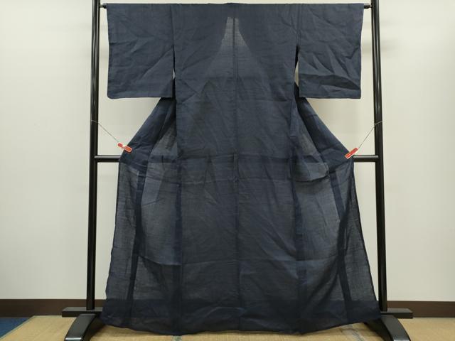 平和屋着物＊夏物　上布　色無地　藍鉄色　麻　逸品　CABH7714ze