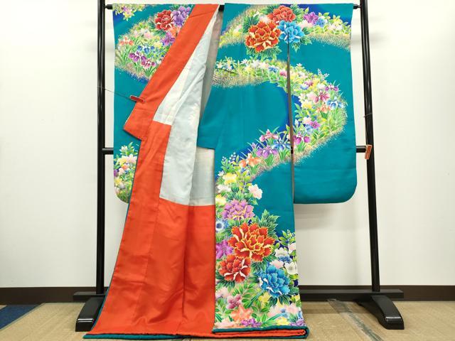平和屋本店●お引きずり・お引き摺り・引き振袖　和装　結婚式　舞妓　芸妓　芸者　衣装　駒刺繍　草花文　暈し染め　金彩　CABH7715ze