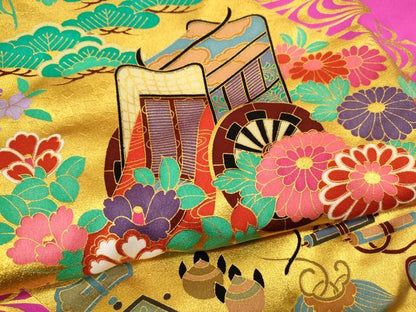 平和屋本店●お引きずり・お引き摺り・引き振袖　結婚式　和装　芸妓　舞妓　衣装　芸者　御所車宝尽くし花文　金彩　CABH7726ze