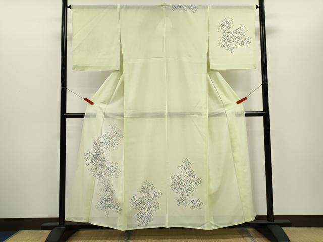平和屋着物＊夏物　訪問着　絽　枝花文　暈し染め　銀彩　正絹　逸品　CABH7733ze