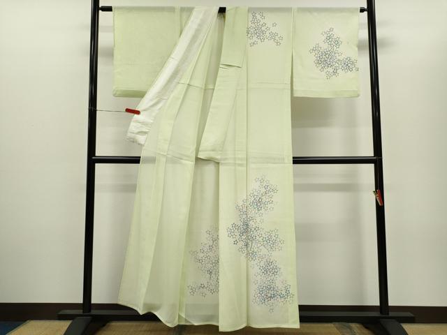 平和屋着物＊夏物　訪問着　絽　枝花文　暈し染め　銀彩　正絹　逸品　CABH7733ze
