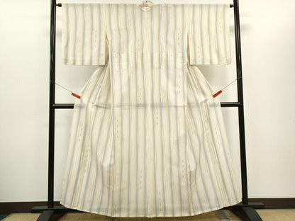 平和屋着物＊夏物　明石ちぢみ　縞　吉祥文　正絹　逸品　CABH7742ze