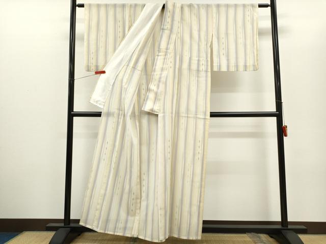 平和屋着物＊夏物　明石ちぢみ　縞　吉祥文　正絹　逸品　CABH7742ze
