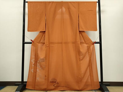 平和屋着物＊夏物　色留訪問着　色無地　絽　ドロンワーク　片輪車文　代赭色　正絹　逸品　未使用　CABH7744ze
