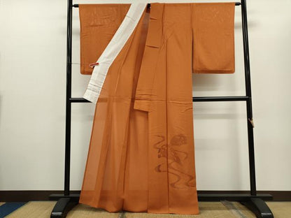 平和屋着物＊夏物　色留訪問着　色無地　絽　ドロンワーク　片輪車文　代赭色　正絹　逸品　未使用　CABH7744ze