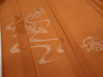 平和屋着物＊夏物　色留訪問着　色無地　絽　ドロンワーク　片輪車文　代赭色　正絹　逸品　未使用　CABH7744ze