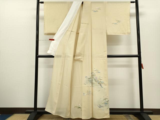 平和屋着物＊夏物　訪問着　絽　友禅　松竹梅風景文　暈し染め　五泉　反端付き　正絹　逸品　CABH7747ze