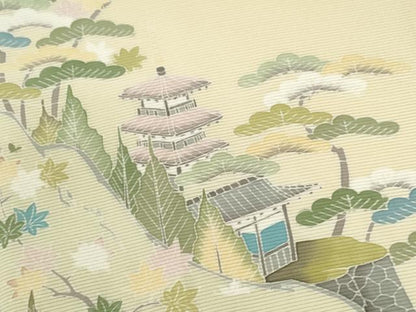 平和屋着物＊夏物　訪問着　絽　友禅　松竹梅風景文　暈し染め　五泉　反端付き　正絹　逸品　CABH7747ze