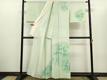 平和屋着物＊夏物　訪問着　絽　手描き　笹竹文　暈し染め　正絹　逸品　CABH7748ze