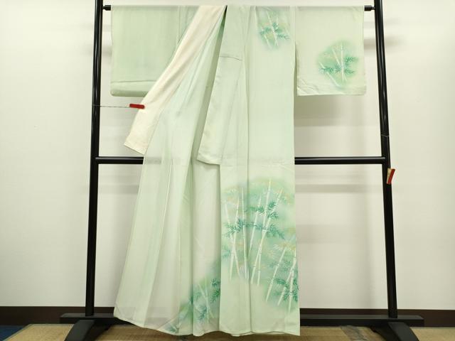 平和屋着物＊夏物　訪問着　絽　手描き　笹竹文　暈し染め　正絹　逸品　CABH7748ze
