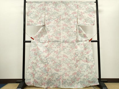 平和屋着物＊夏物　小千谷ちぢみ　草花風景文　麻　逸品　CABH7750ze