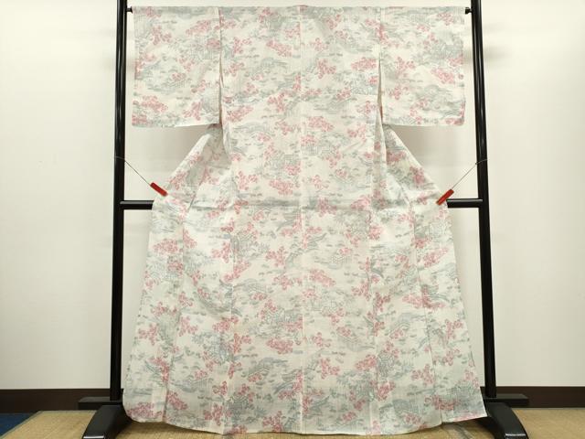 平和屋着物＊夏物　小千谷ちぢみ　草花風景文　麻　逸品　CABH7750ze